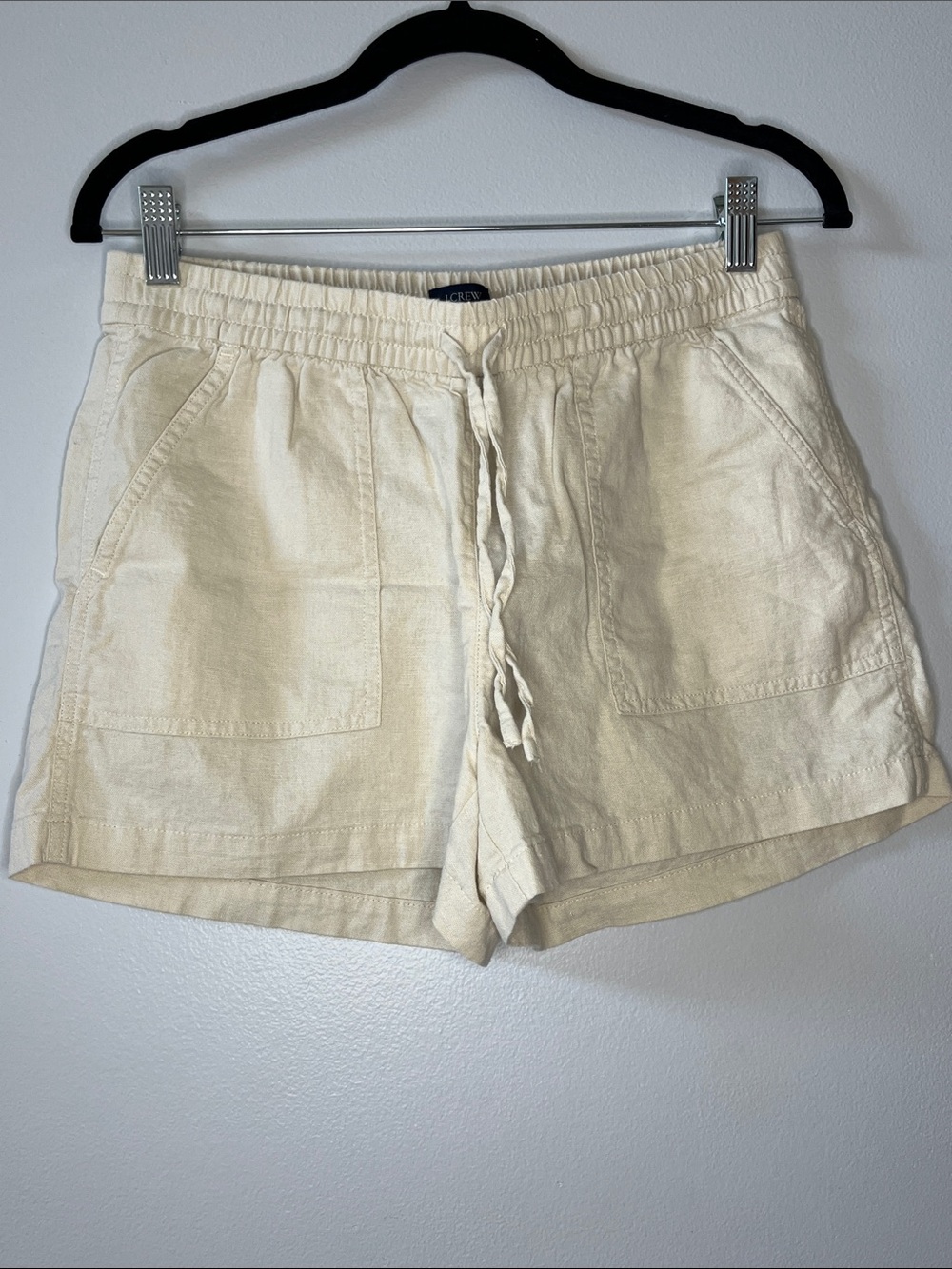 J Crew cream off white linen blend drawstring elastic waist shorts